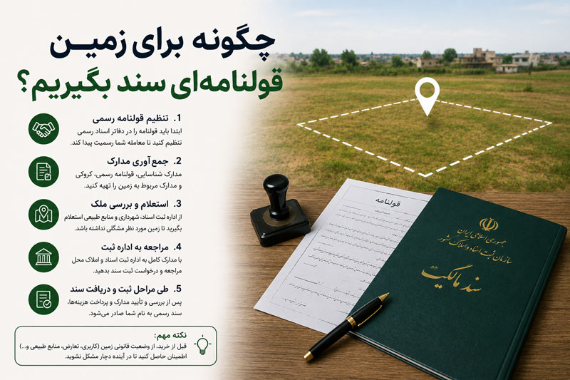 چگونه برای زمین قولنامه‌ای سند بگیریم؟ مراحل دریافت سند رسمی برای املاک قولنامه‌ای