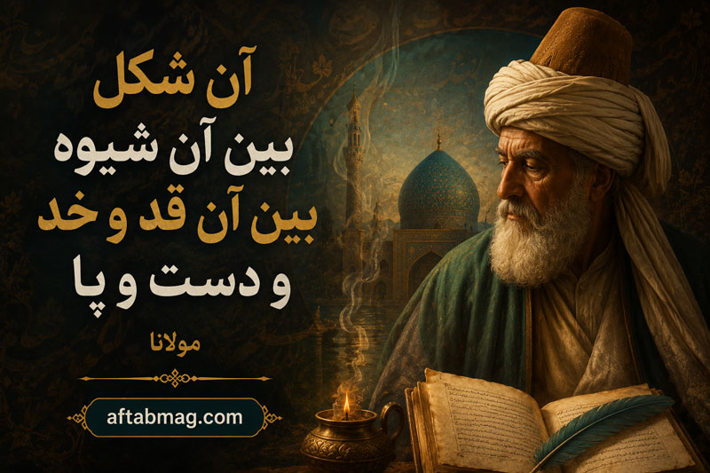 شعر زیبای آن شکل بین وان شیوه بین وان قد و خد و دست و پا از مولانا