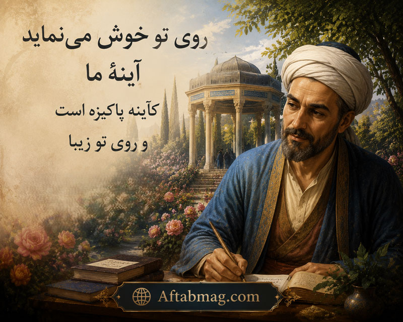 شعر روی تو خوش می‌نماید آینهٔ ما کآینه پاکیزه است و روی تو زیبا از سعدی