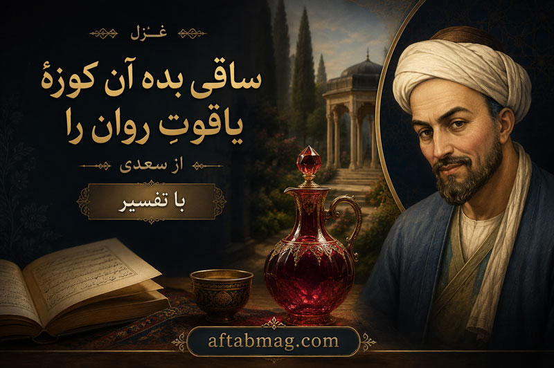 غزل ساقی بده آن کوزهٔ یاقوتِ روان را از سعدی با تفسیر