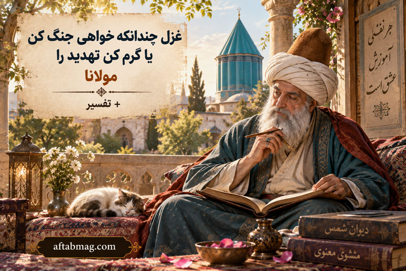 غزل چندانکه خواهی جنگ کن یا گرم کن تهدید را مولانا + تفسیر